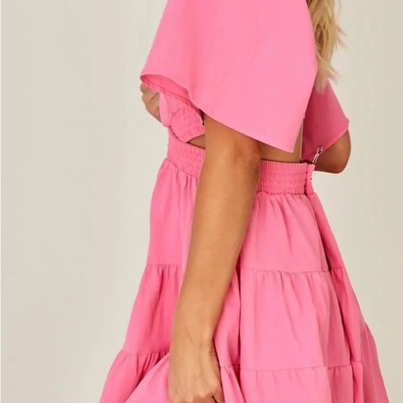 Pink Flutter Sleeve  Dress - Picture 3 of 5